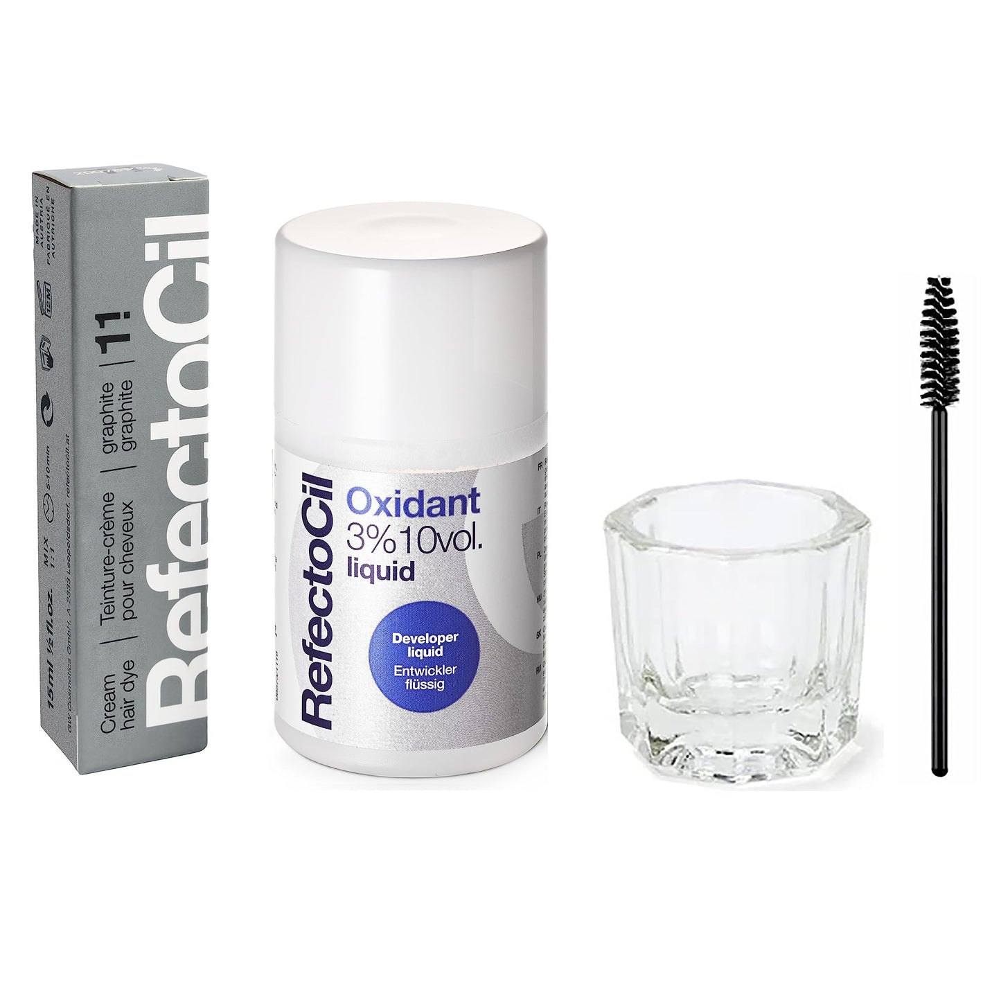RefectoCil Black (#1) Hair Tinting Kit Includes Cream Hair Dye + Mixing Brush & Mixing Dish